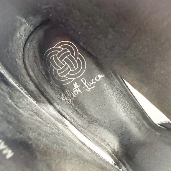 Elliott Lucca Allesandra Black Leather Woven Peep Toe Heel Pump Size 7.5 - Picture 6 of 7